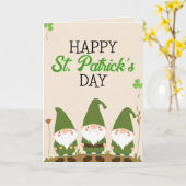 Drie Groene Gnomes met Klavertjes St. Patrick's Da Kaart (Gele Bloem)