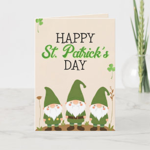 Drie Groene Gnomes met Klavertjes St. Patrick's Da Kaart