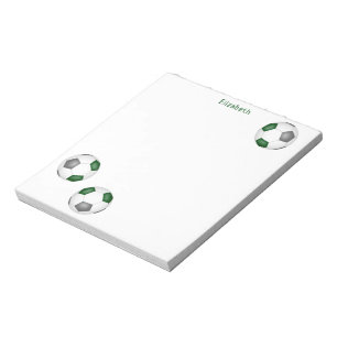 Drie groene grijze voetballen gepersonaliseerd notitieblok