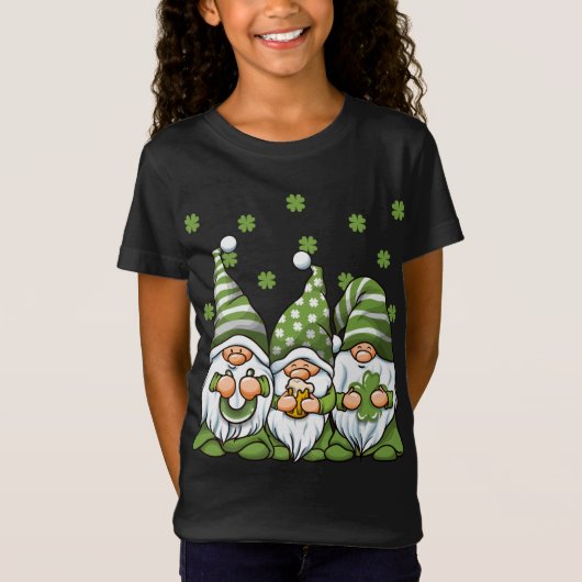 Drie groene Ierse Gnomen Shamrock Clover St. Patri T-shirt (Voorkant)