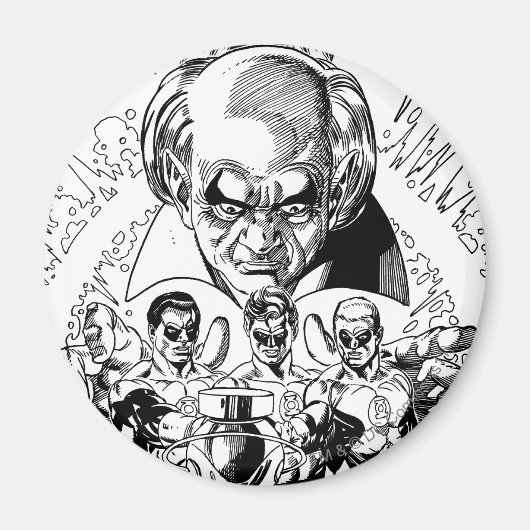 Drie Groene Lantaarns Comic Hoesje, zwart en wit Magneet (Voorkant)