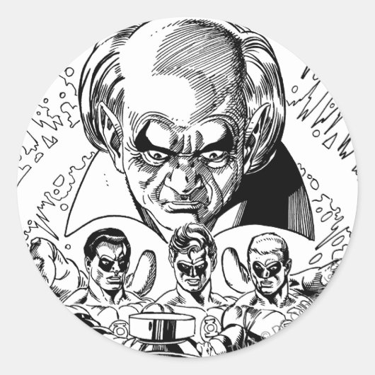 Drie Groene Lantaarns Comic Hoesje, zwart en wit Ronde Sticker (Voorkant)