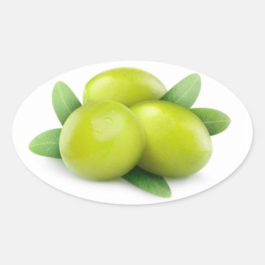 Drie groene olijven ovale sticker (Voorkant)