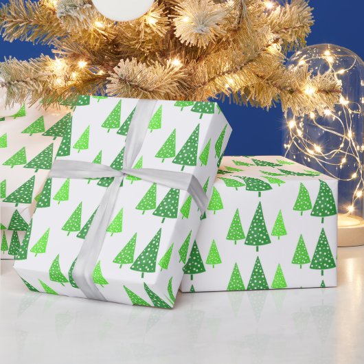 Drie groene Waterverf Polka Dot Trees Cadeaupapier (Feestdagen)