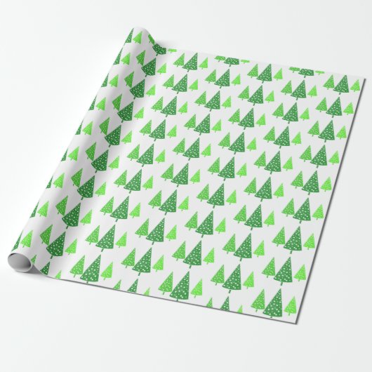 Drie groene Waterverf Polka Dot Trees Cadeaupapier (Uitgerold)