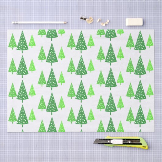 Drie groene Waterverf Polka Dot Trees Tissuepapier (Craft)