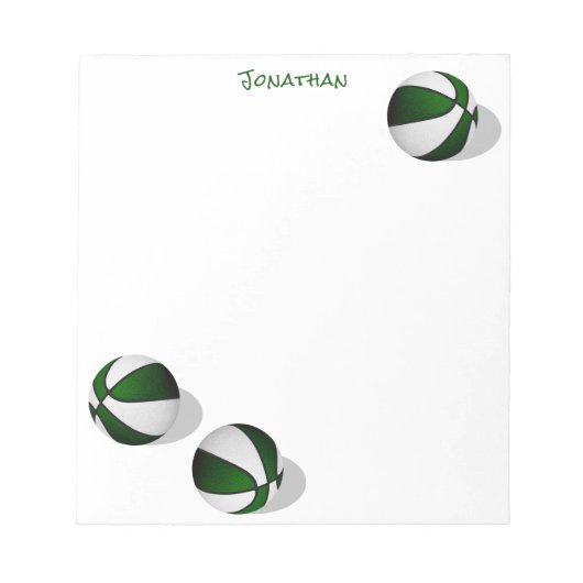Drie groene witte basketballen aangepaste naam notitieblok (Voorkant)