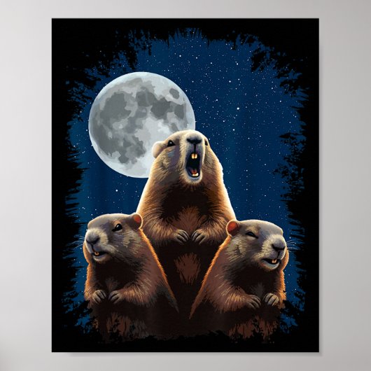 Drie Grondhonden En Een Maan Grappige Groundhog Da Poster (Voorkant)