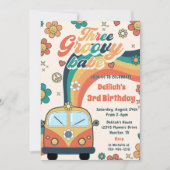 Drie Groovy Babe Retro Bloemen 3e Verjaardagsfeest Kaart (Voorkant)