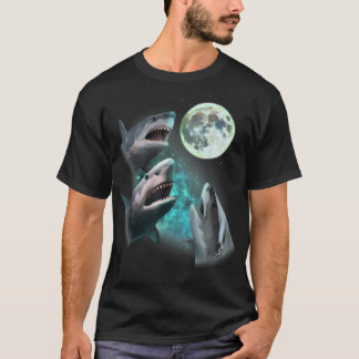 Drie Grote Witte Haaien Huilen Naar Maan 3 Wolven T-shirt