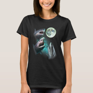 Drie grote witte haaienhoenders bij Moon 3 Wolfs F T-shirt