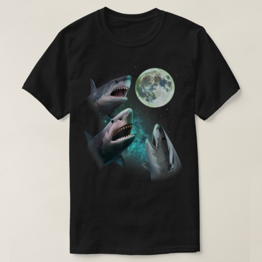 Drie grote witte haaienhowl bij Moon 3 Wolfs Funn T-shirt (Design voorkant)
