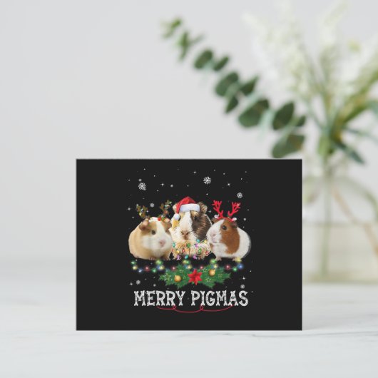 Drie Guinee-kerstlampjes Santa Hat Briefkaart (Staand voorkant)