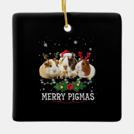 Drie Guinee-kerstlampjes Santa Hat Keramisch Ornament (Voorkant)