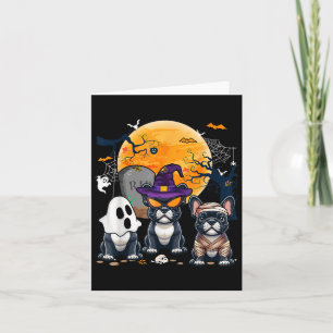 Drie Halloween Franse Bulldogs Cosplay Witch Ghos Kaart