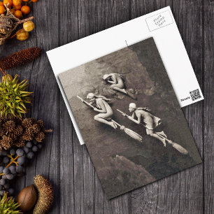 drie Halloween-heks vliegende kamers Briefkaart