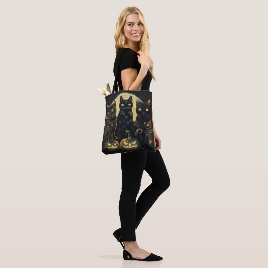 Drie Halloween Kat Canvas tas, Kat Canvas tas (Op model)