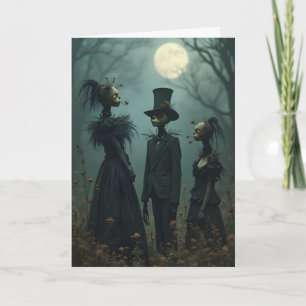 Drie Halloweenfiguren Feestdagen Kaart