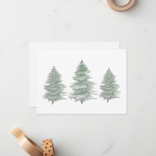 Drie Hand Drawn Evergreen Trees Notitiekaartje (Voorkant / Achterkant in situ)