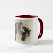 Drie Hand getrokken Paardenhoofden Mok (Voorkant rechts)