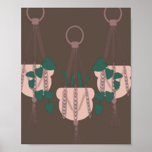 Drie Hangende Planten Groen Bruin Muurkunst