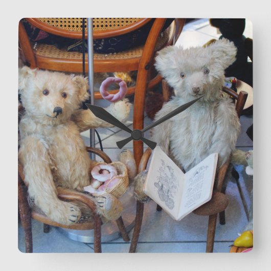 Drie Happy Teddy Bears Vierkante Klok (Voorkant)