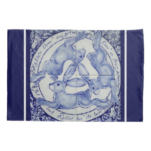 Drie Hares Rabbit Blue en White Medallion Bird Kussensloop (Achterkant)