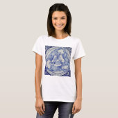 Drie Hares Rabbit Blue en White Medallion Bird T-shirt (Voorkant volledig)