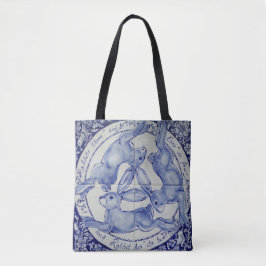 Drie Hares Rabbit Blue en White Medallion Bird Tote Bag