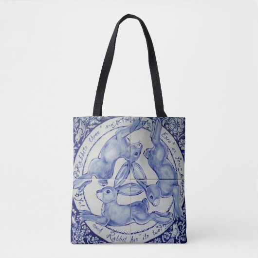 Drie Hares Rabbit Blue en White Medallion Bird Tote Bag (Voorkant)