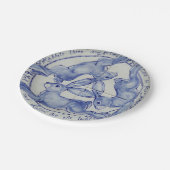 Drie Hares Rabbit Blue en White Medallion Tiled Papieren Bordje (Gekanteld)