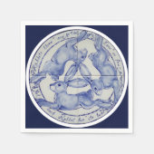 Drie Hares Rabbits Blue White Tegel Medallion Servet (Voorkant)