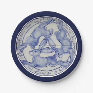 Drie Hares Rabbits Blue White Tile Medallion Papieren Bordje