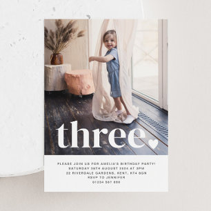 Drie Hart Foto eerste Birthday Uitnodiging