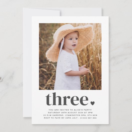 Drie hart - Vierkant Foto 1st Birthday Uitnodiging (Voorkant)