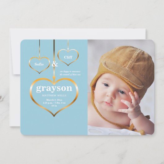 Drie Harten Foto Geboorteaankondiging Aankondiging (Voorkant)