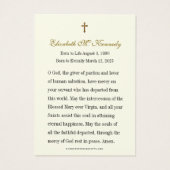 Drie harten Jezus Maria Jozef Begrafenisgebed Visitekaartje (Achterkant)