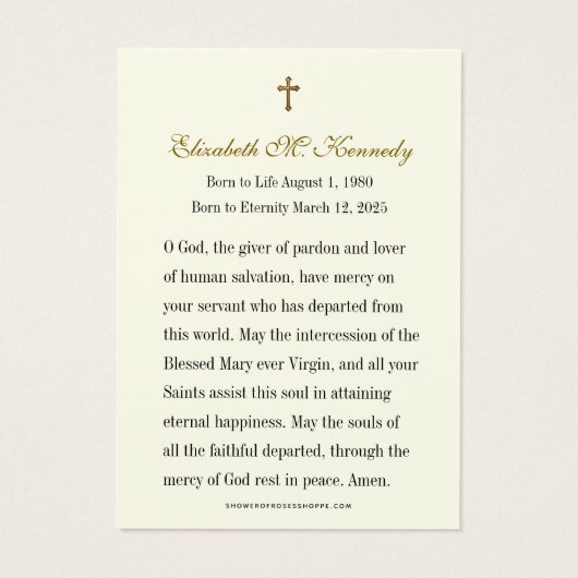 Drie harten Jezus Maria Jozef Begrafenisgebed Visitekaartje (Achterkant)