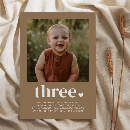 Drie hartfoto 3e verjaardag kaart