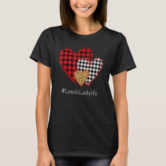 Drie Hartjes Buffalo Plaid Lunch Dame Valentijn T-shirt (Voorkant)