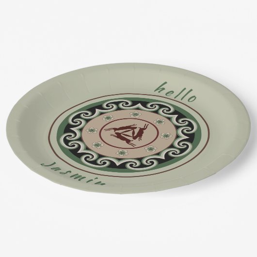 Drie hazen met drie oren met elkaar verbonden papieren bordje (Gekanteld)