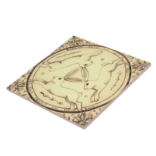 Drie hazen met konijnenSepia Mystical Design Tegeltje (Zijkant)