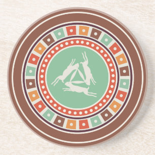 drie hazen motief en vintage geometrie patroon zandsteen onderzetter