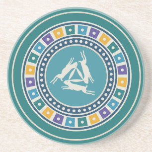 drie hazen motief en vintage geometrie patroon zandsteen onderzetter
