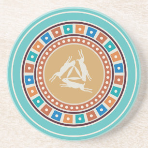 drie hazen motief en vintage geometrie patroon zandsteen onderzetter