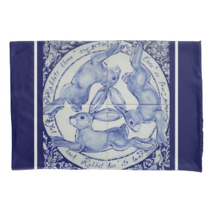 Drie Hazen Rabbit Blue en White Medallion Bird Kussensloop