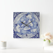 Drie Hazen Rabbit Blue en White Medallion Bird Vierkante Klok (Huis)