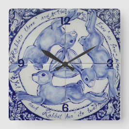 Drie Hazen Rabbit Blue en White Medallion Bird Vierkante Klok
