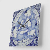 Drie Hazen Rabbit Blue en White Medallion Bird Vierkante Klok (Hoek)