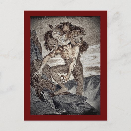 Drie Headed Monster Briefkaart (Voorkant)